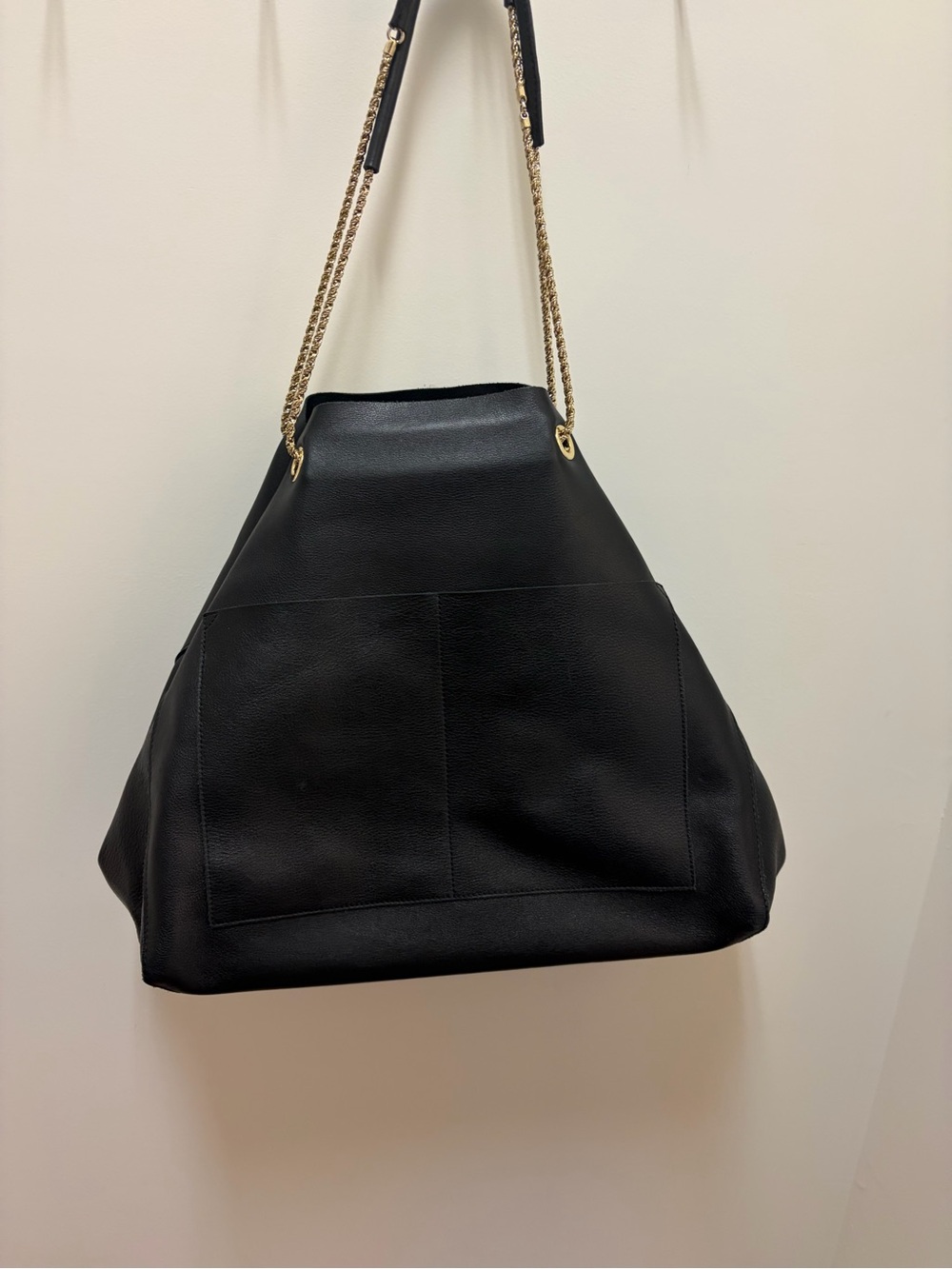 Sézane Black Leather Tote with Gold Chain Straps